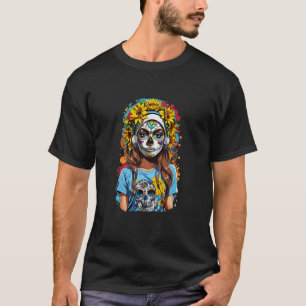 Camiseta Dia de los Muertos Crânio de Açúcar Gato do Dia da