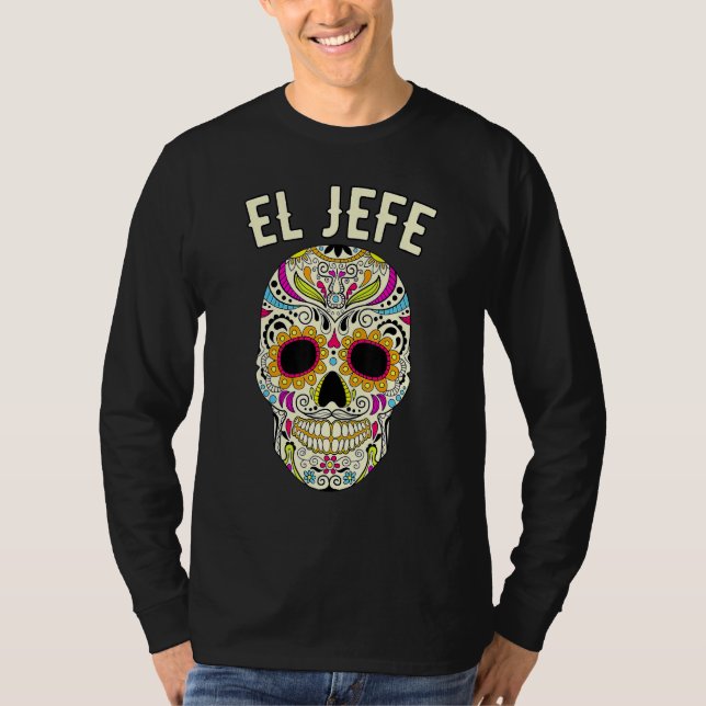 Camiseta Dia De Los Muertos - Crânio do Chefe Mexicano (Frente)