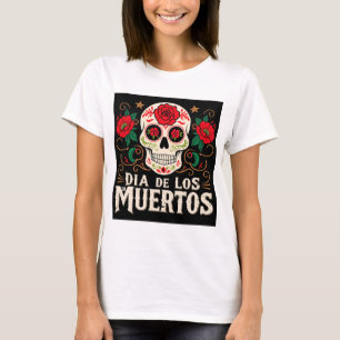 Camiseta Dia de los muertos crânio e flores