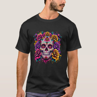 Camiseta Dia De Los Muertos Day Floral Sugar Skull Hallowee