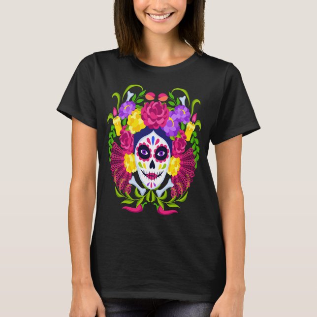 Camiseta Dia De Los Muertos Do Céu Morto Figurino H (Frente)