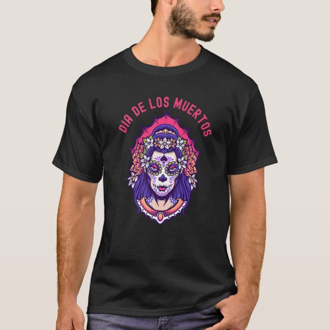 Camiseta Dia De Los Muertos Do Crânio De Açúcar Morto Cos (Frente)