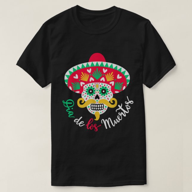 Camiseta Dia De Los Muertos Do Crânio Morto Com Somb (Frente do Design)