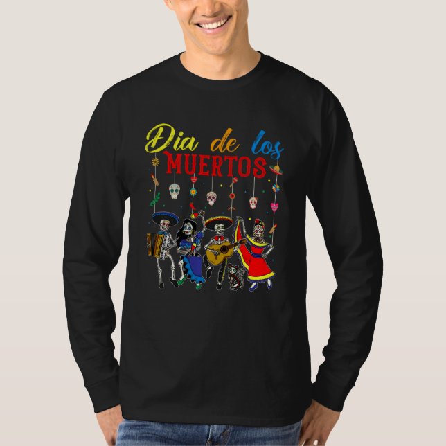 Camiseta Dia De Los Muertos Do Esqueleto Mexicano Morto (Frente)
