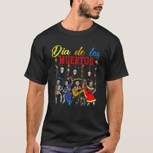 Camiseta Dia De Los Muertos Do Esqueleto Mexicano Morto (Frente)