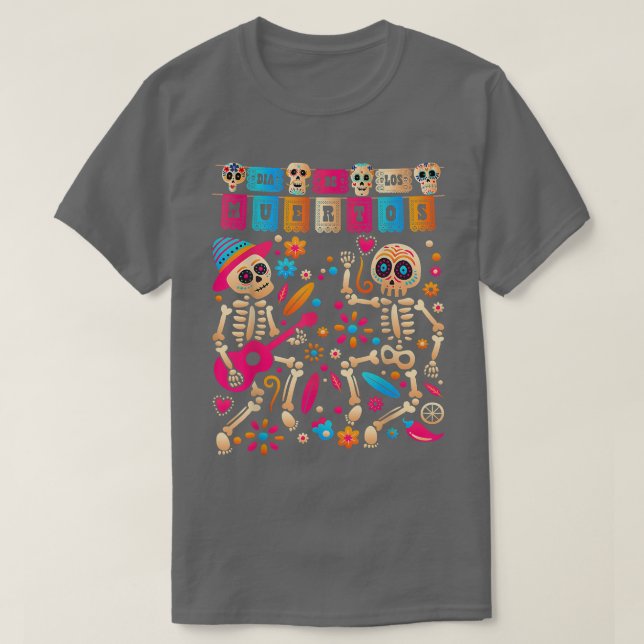 Camiseta Dia de los Muertos do Esqueleto Micano Morto (Frente do Design)