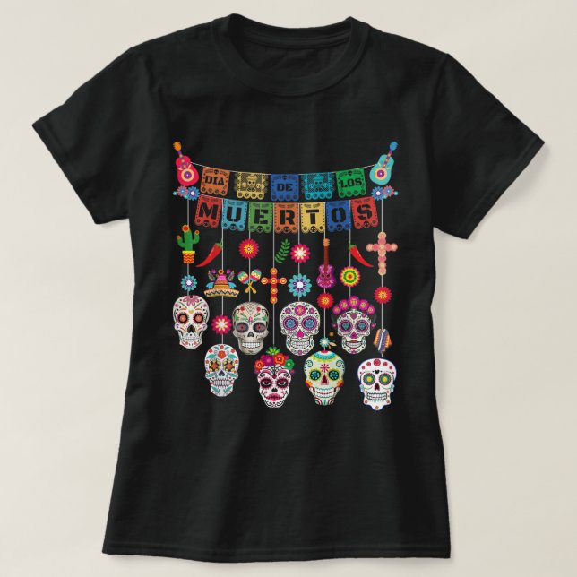 Camiseta Dia de Los Muertos Engraçado Dia dos Mortos (Frente do Design)