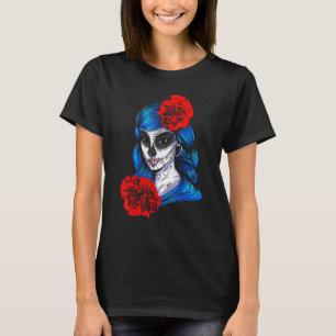 Camiseta Dia De Los Muertos Férias Flores Menina Máscara La