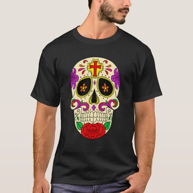Camiseta Dia De Los Muertos Flower Flower Mask Skull (Frente)