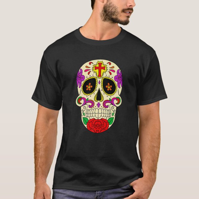 Camiseta Dia De Los Muertos Flower Flower Mask Skull Premiu (Frente)