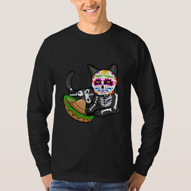 Camiseta Dia De Los Muertos   for Men Cute Flower Cat Sugar (Frente)