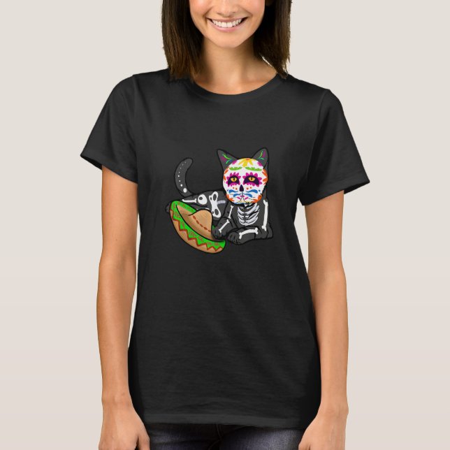 Camiseta Dia De Los Muertos  for Men Cute Flower Cat Sugar  (Frente)