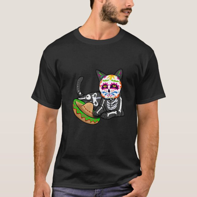 Camiseta Dia De Los Muertos  for Men Cute Flower Cat Sugar  (Frente)