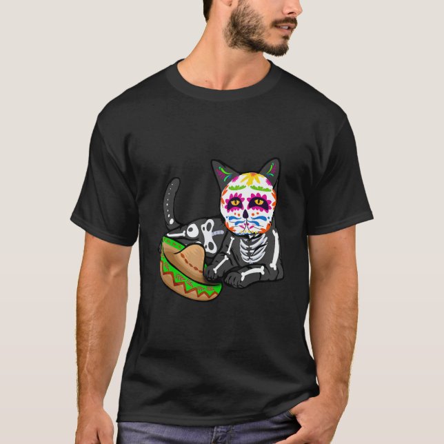 Camiseta Dia De Los Muertos   for Men Cute Flower Cat Sugar (Frente)