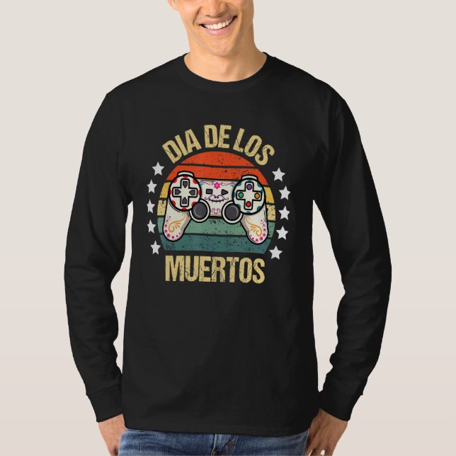 Camiseta Dia De Los Muertos Gamer Sugar Skull Controller Bo (Frente)