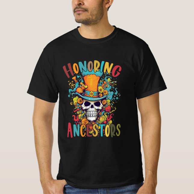 Camiseta Dia De Los Muertos, Honrando Ancestrais (Frente)
