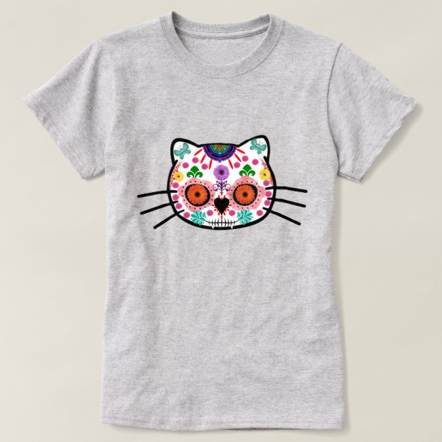 Camiseta Dia de los Muertos Kitten Halloween (Frente do Design)