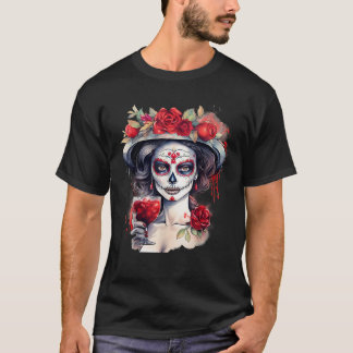 Camiseta Dia De Los Muertos La Catrina Sugar Bebendo