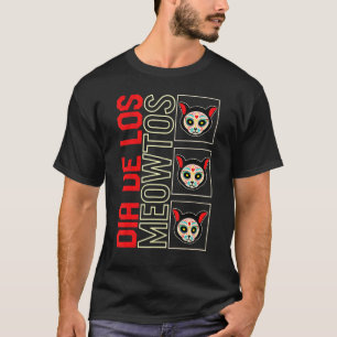 Camiseta Dia De Los Muertos Meowtos Gato Crânio de Açúcar M
