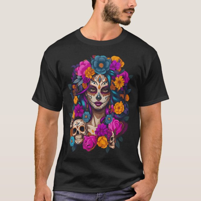 Camiseta Dia De Los Muertos Mexican Day Of The Dead Sugar (Frente)