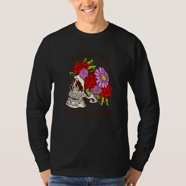 Camiseta Dia De Los Muertos Skull Mask Roses Premium (Frente)
