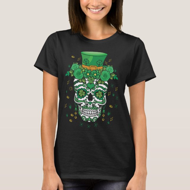 Camiseta Dia De Los Muertos St Patty's Day Irish Flower Par (Frente)