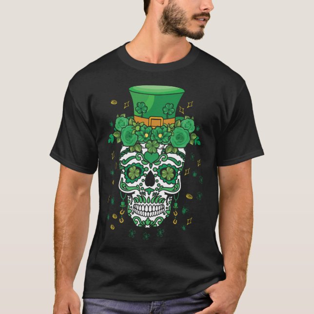Camiseta Dia De Los Muertos St Patty's Day Irish Flower Par (Frente)