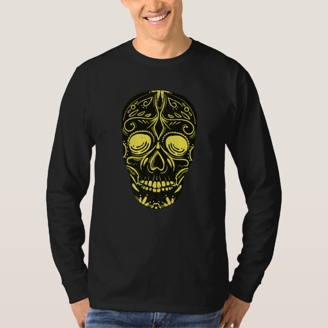 Camiseta Dia De Los Muertos Yellow Skull Mask Premium (Frente)