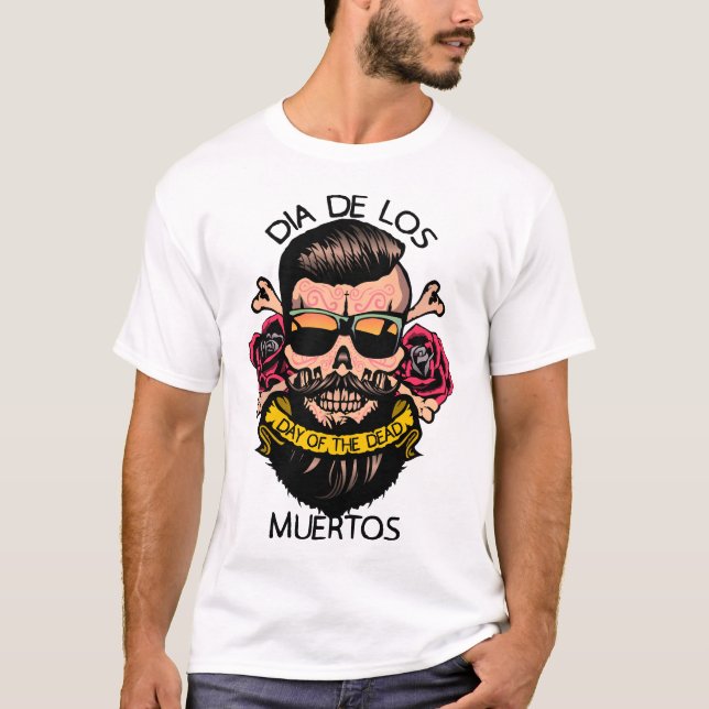 Camiseta dia de los tête de mort mexicaine hipster avec lun (Frente)
