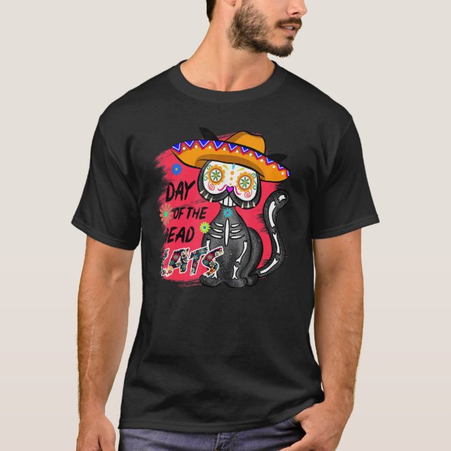 Camiseta Dia de Muertos do Esqueleto de Gato Morto (Frente)