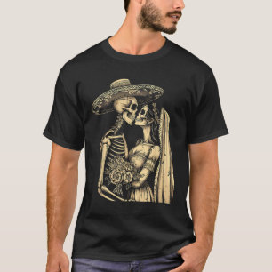 Camiseta Dia De Muertos Sugar Skull Casal Skeleton Bride W
