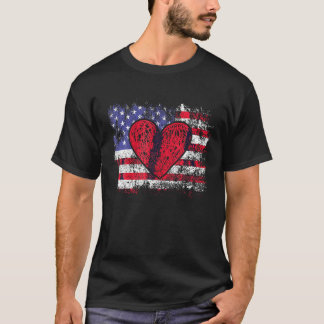 Camiseta Dia de os namorados Americano Flag Red Hearts Us P