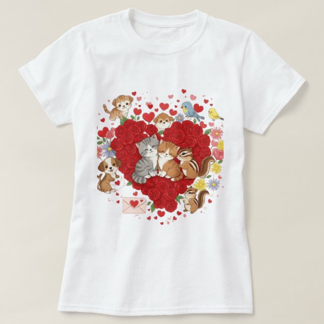 Camiseta Dia de os namorados Animal Love" (Frente do Design)