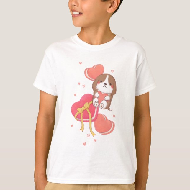 Camiseta Dia de os namorados: Beagle e Macarons (Frente)