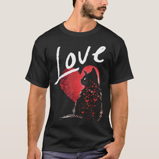 Camiseta Dia de os namorados Black Cat Love Mãe (Frente)