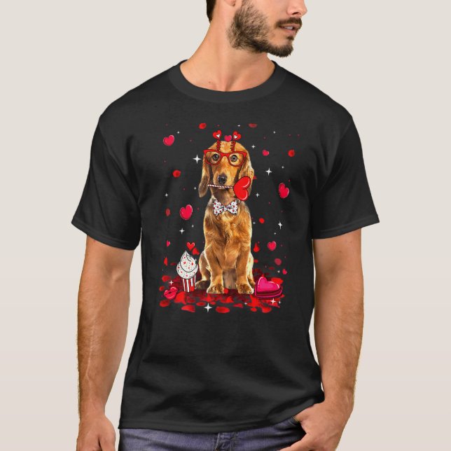 Camiseta Dia de os namorados Bonito Cão Cachado Cachorro Fi (Frente)