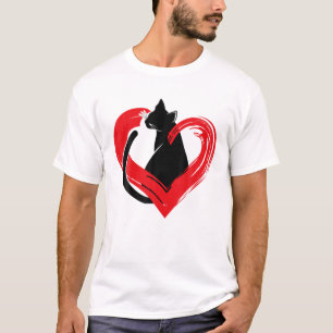 Camiseta Dia de os namorados Com Um Gato Preto No Gato Fron