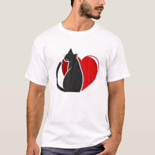 Camiseta Dia de os namorados Com Um Gato Preto No Gato Fron