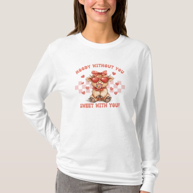 Camiseta Dia de os namorados Coquette Highland Cow (Frente)