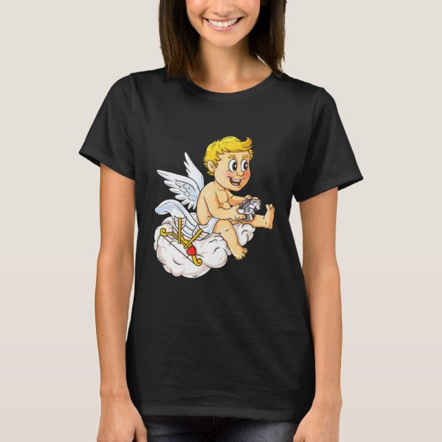 Camiseta Dia de os namorados Cupid Video Gamer Controller B (Frente)