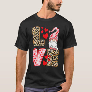 Camiseta Dia de os namorados Cute Love Heart Gnomo Leopard