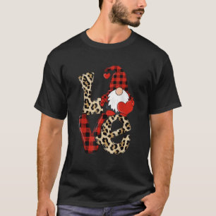Camiseta Dia de os namorados Cute Love Heart Gnomo Leopard