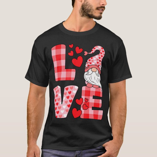 Camiseta Dia de os namorados Cute Love Heart Gnomo Pink Buf (Frente)