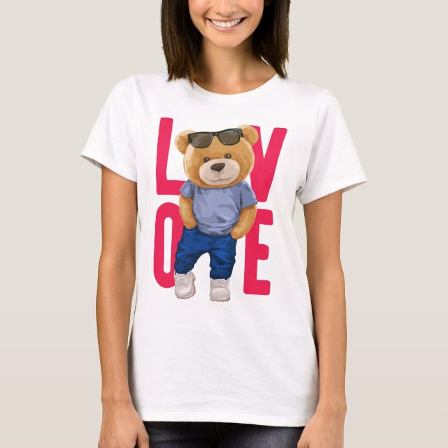 Camiseta Dia de os namorados De Amor Com Urso Design (Frente)