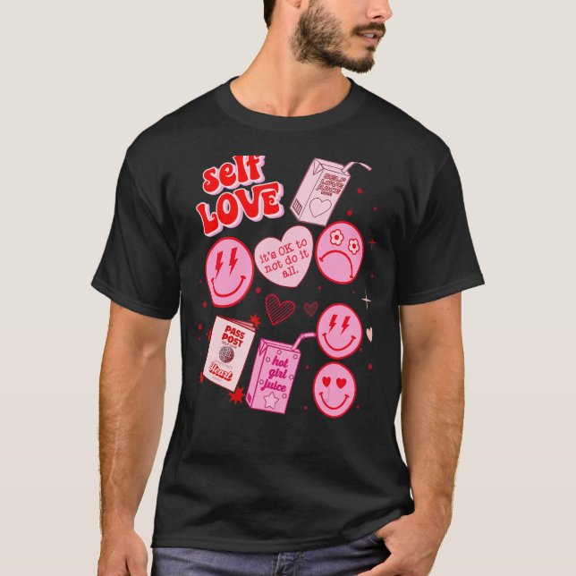 Camiseta Dia de os namorados De Autoamor Feliz Rosto Boho (Frente)