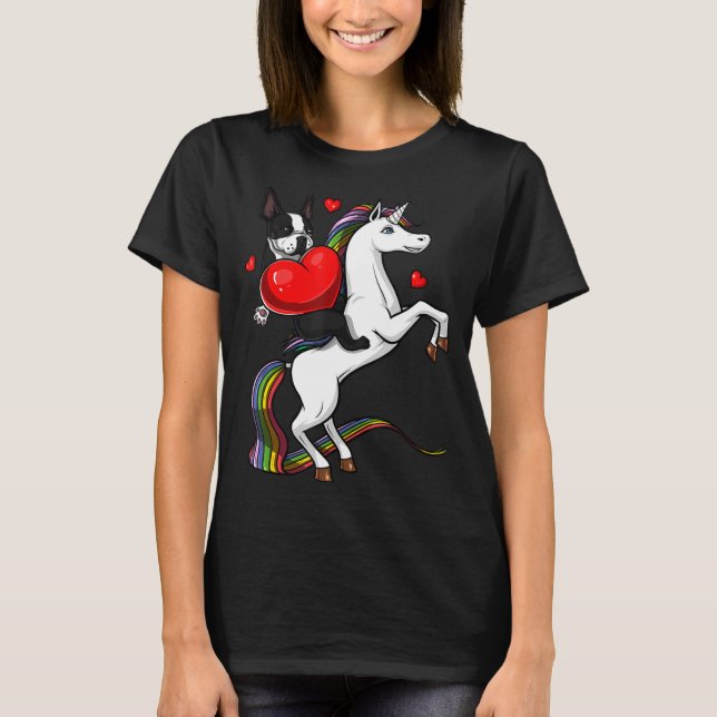 Camiseta Dia de os namorados de Boston Terrier Dog Riding U (Frente)