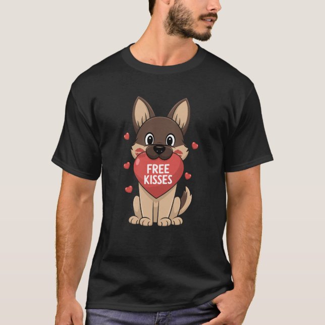 Camiseta Dia de os namorados de cães german shepherd - Kiss (Frente)