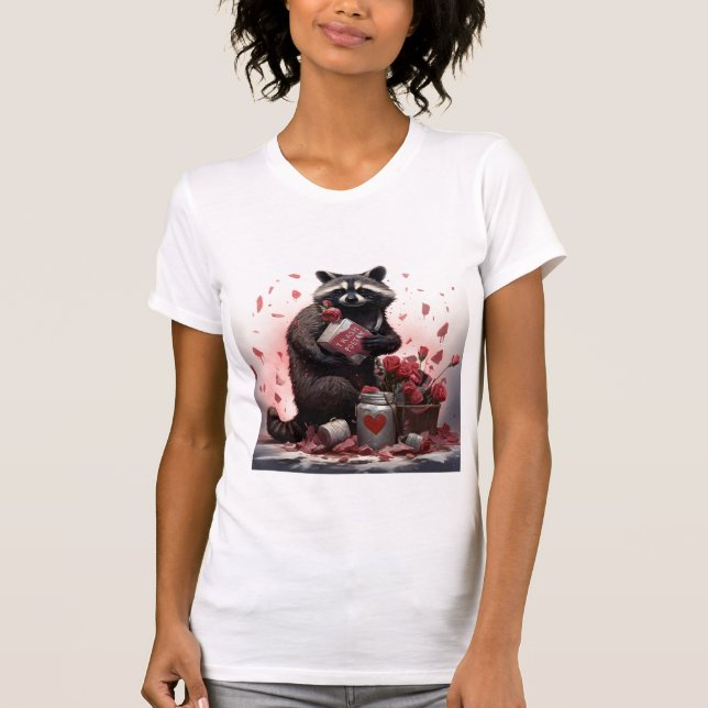 Camiseta Dia de os namorados de poesia de lixo Raccoon (Frente)