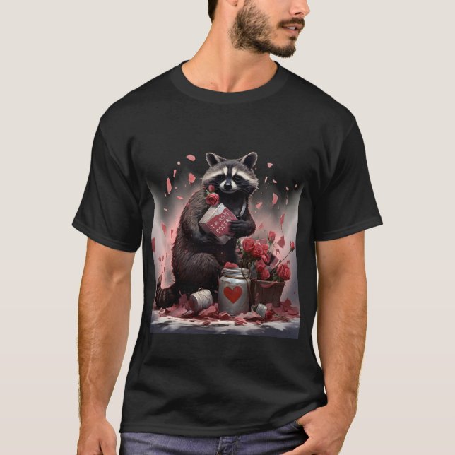 Camiseta Dia de os namorados de poesia de lixo Raccoon (Frente)