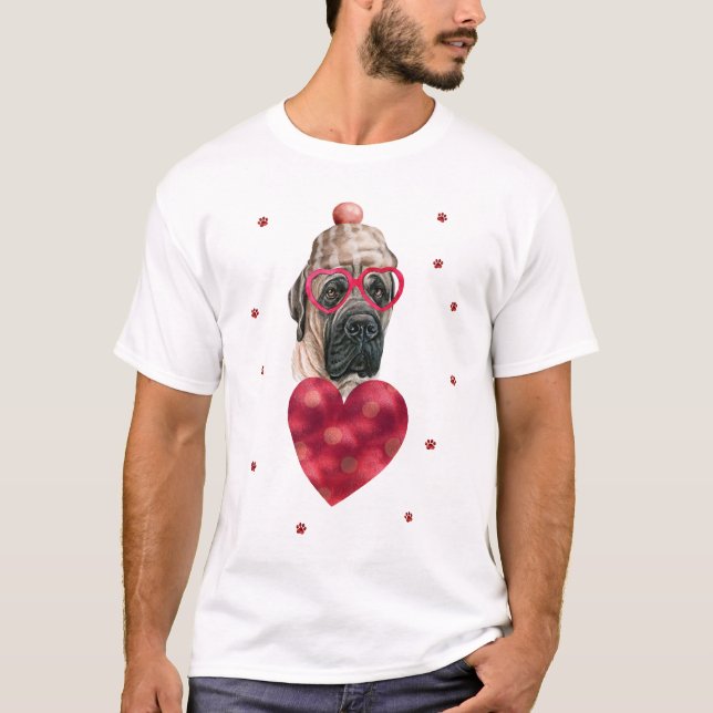 Camiseta Dia de os namorados Dift Inglês Mastiff Dog (Frente)